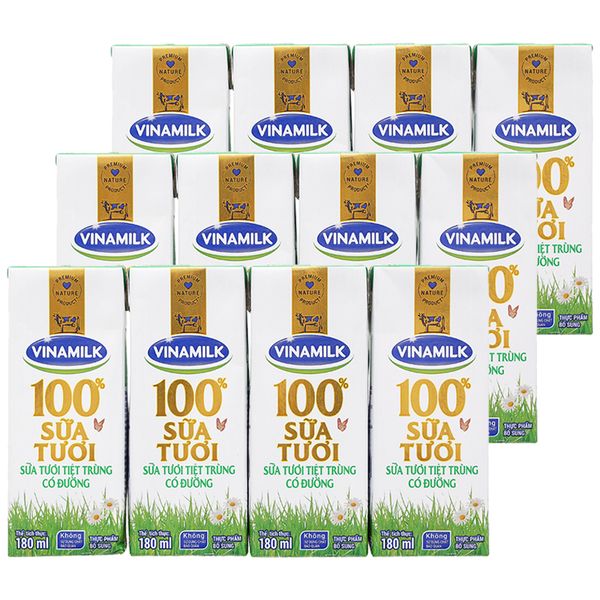  Sữa tươi có đường Vinamilk 100% sữa tươi bộ 3 lốc x 4 hộp x 180ml 