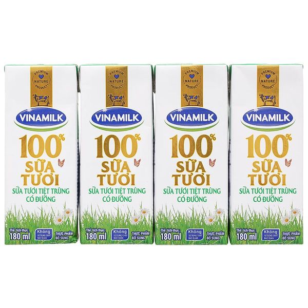  Sữa tươi có đường Vinamilk 100% sữa tươi lốc 4 hộp x 180ml 