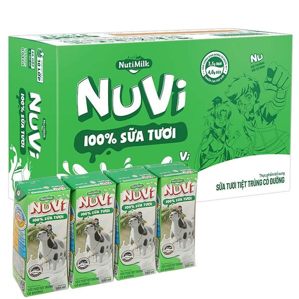  Sữa tươi tiệt trùng có đường Nuvi thùng 48 hộp x 180ml 