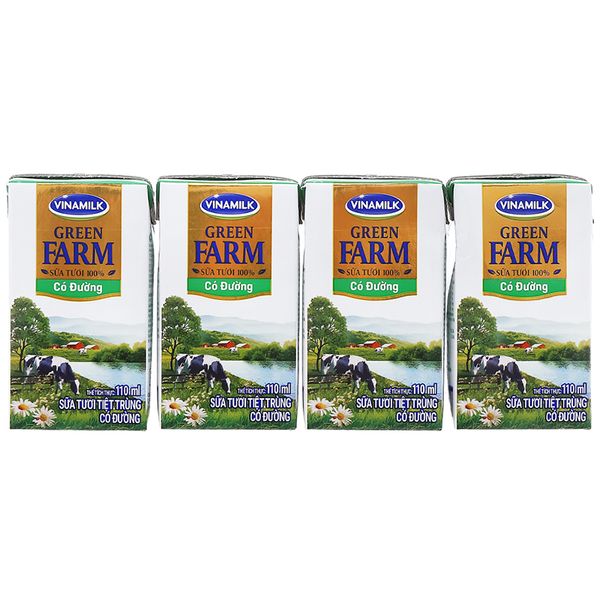  Sữa tươi tiệt trùng có đường Vinamilk Green Farm lốc 4 hộp x 110ml 