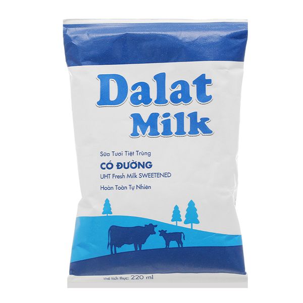  Sữa tươi tiệt trùng Dalat Milk có đường bịch 220ml 