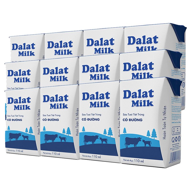  Sữa tươi tiệt trùng Dalat Milk có đường bộ 3 lốc x 110ml 