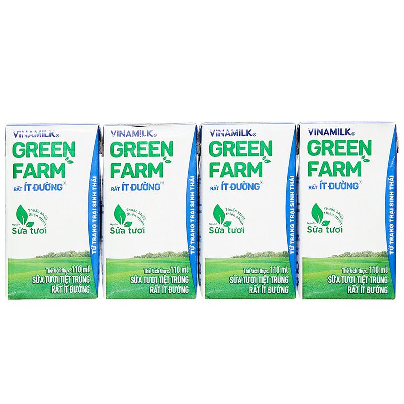  Sữa tươi tiệt trùng ít đường Vinamilk Green Farm thùng 48 hộp x 110ml 