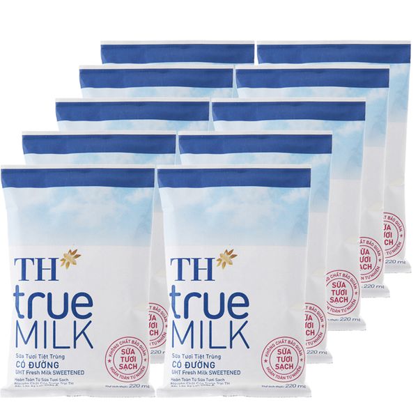  Sữa tươi tiệt trùng TH true MILK Có đường bộ 10 gói x 220ml 