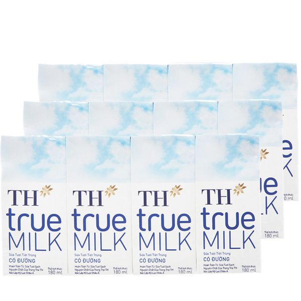  Sữa tươi tiệt trùng TH true MILK có đường bộ 3 lốc x 4 hộp x 180ml 