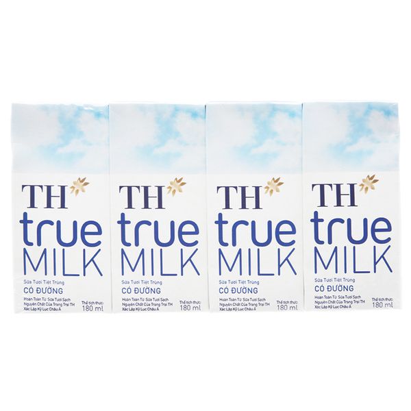 Sữa tươi tiệt trùng TH true MILK có đường lốc 4 hộp x 180ml 