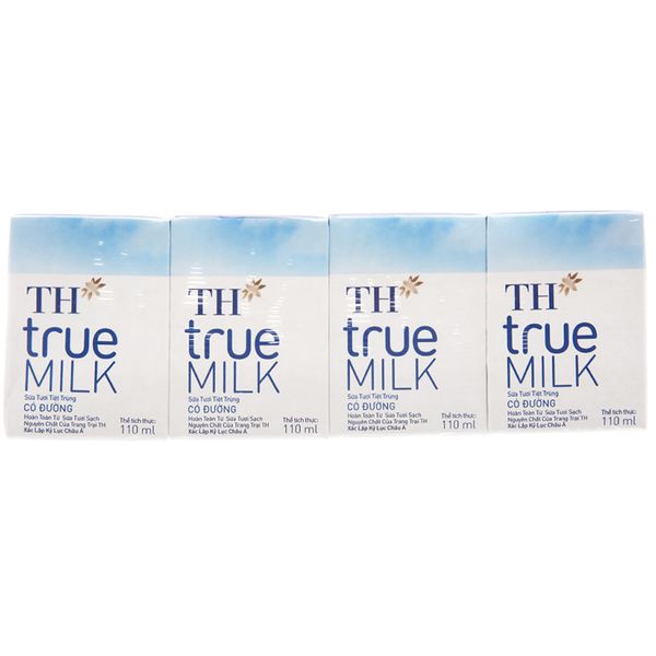  Sữa tươi tiệt trùng TH true MILK có đường lốc 4 x 110ml 