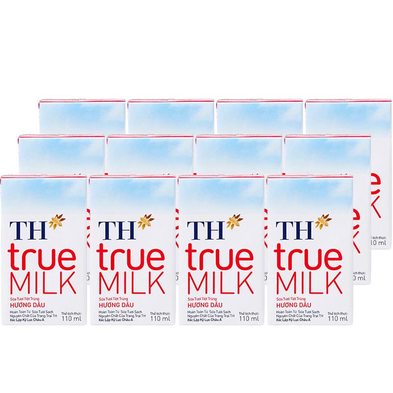  Sữa tươi tiệt trùng TH true MILK hương dâu lốc 4 hộp x 110ml 