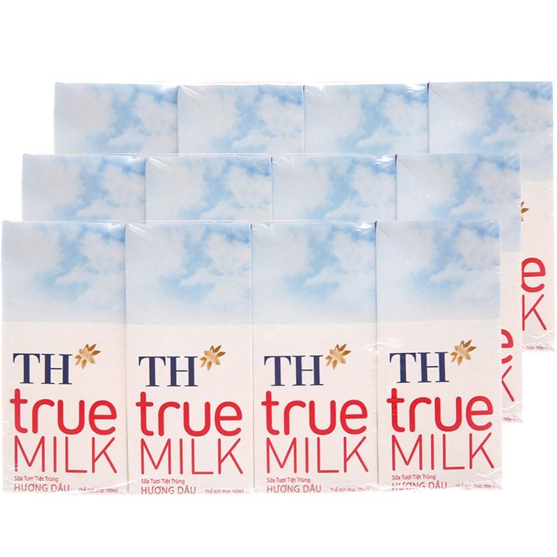  Sữa tươi tiệt trùng TH true MILK hương dâu lốc 4 hộp x 180ml 