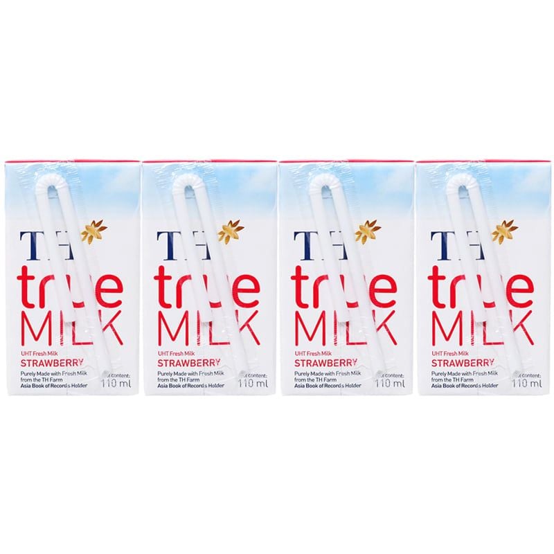  Sữa tươi tiệt trùng TH true MILK hương dâu lốc 4 hộp x 110ml 