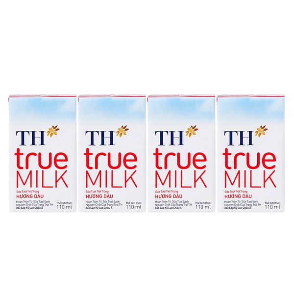  Sữa tươi tiệt trùng TH true MILK hương dâu lốc 4 hộp x 110ml 