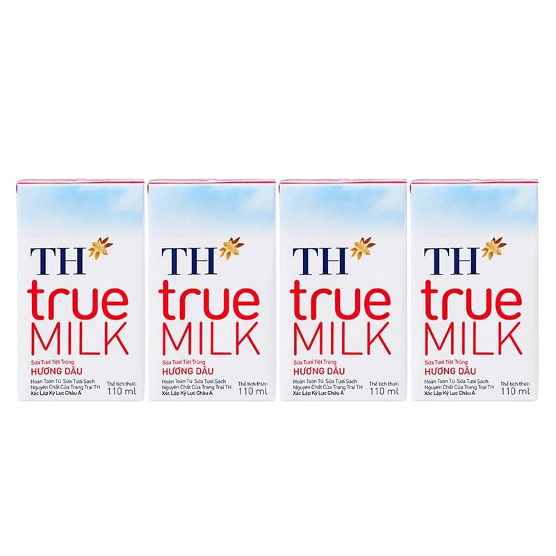  Sữa tươi tiệt trùng TH true MILK hương dâu lốc 4 hộp x 110ml 