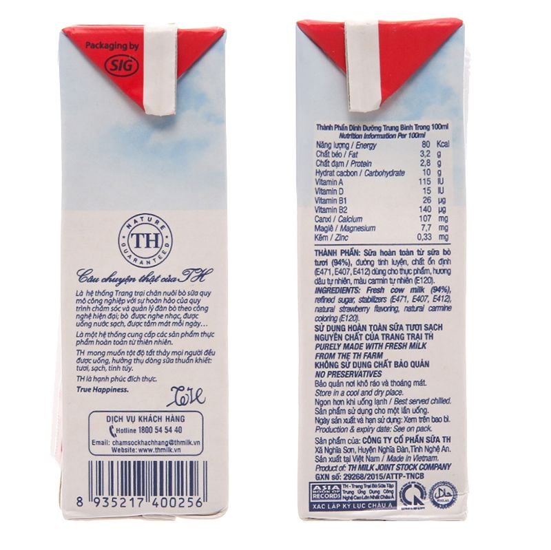  Sữa tươi tiệt trùng TH true MILK hương dâu lốc 4 hộp x 180ml 