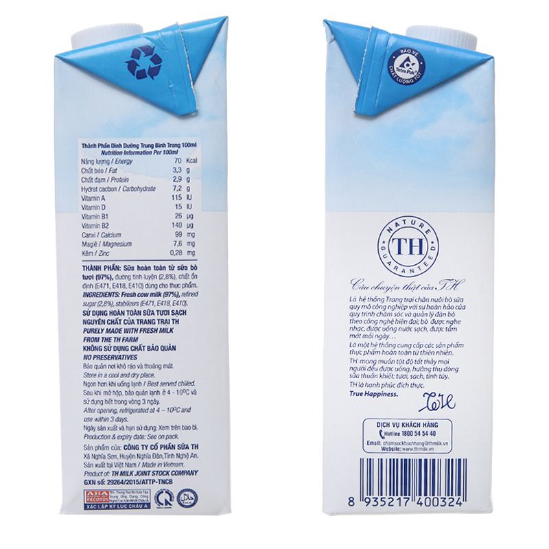  Sữa tươi tiệt trùng TH true MILK ít đường thùng 12 hộp x 1 lít 