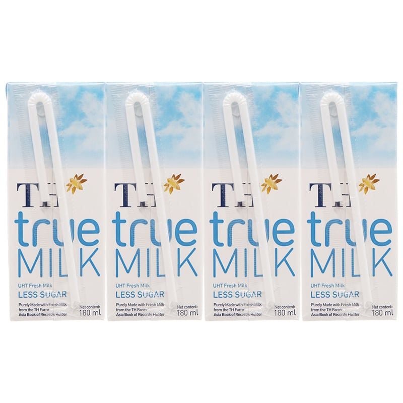  Sữa tươi tiệt trùng TH true MILK ít đường lốc 4 hộp x 180ml 