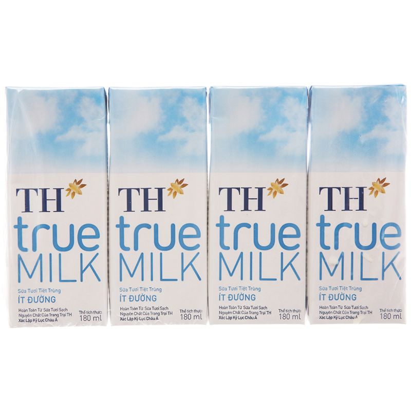  Sữa tươi tiệt trùng TH true MILK ít đường lốc 4 hộp x 180ml 
