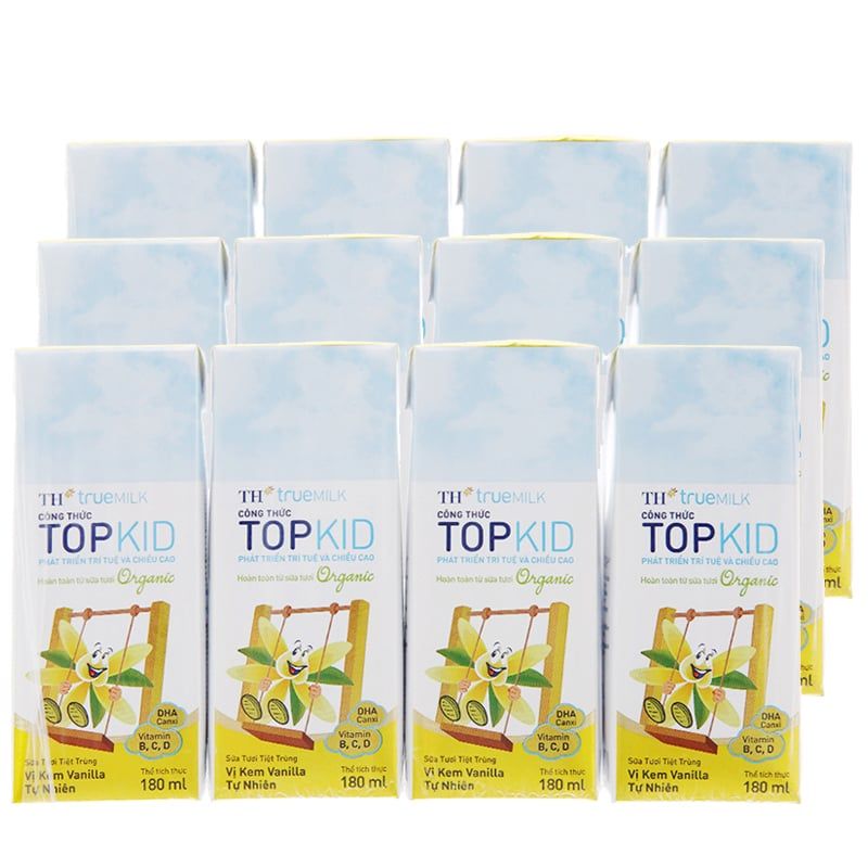  Sữa tươi tiệt trùng hữu cơ TH true MILK Top Kid vani bộ 3 lốc x 4 hộp x 180ml 