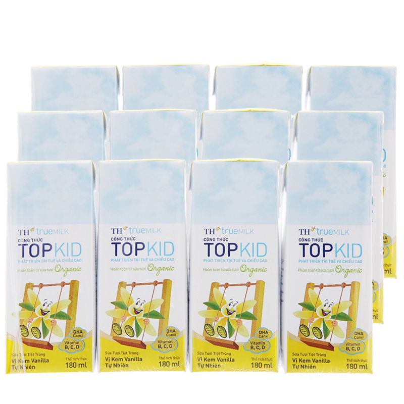 Sữa tươi tiệt trùng hữu cơ TH true MILK Top Kid vani bộ 3 lốc x 4 hộp x 180ml 
