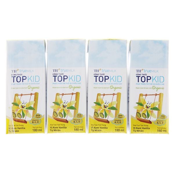  Sữa tươi tiệt trùng hữu cơ TH true MILK Top Kid vani lốc 4 hộp x 180ml 