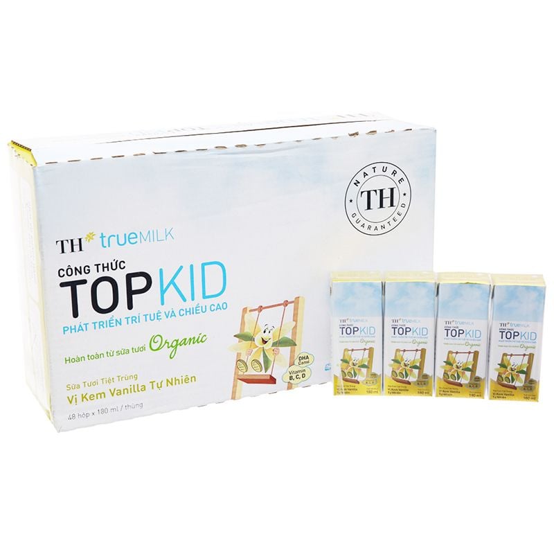  Sữa tươi tiệt trùng hữu cơ TH true MILK Top Kid vani bộ 3 lốc x 4 hộp x 180ml 