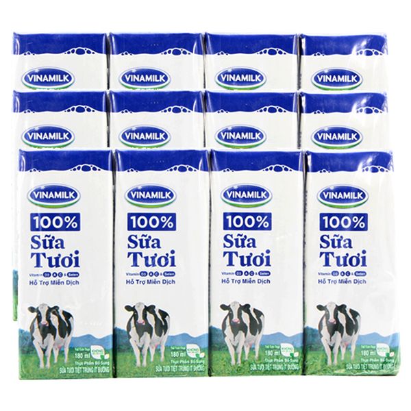  Sữa tươi tiệt trùng Vinamilk Ít đường bộ 3 lốc x 4 hộp x 180ml 