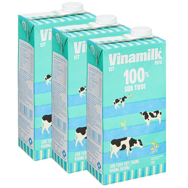  Sữa tươi tiệt trùng Vinamilk không đường bộ 3 hộp x 1 lít 
