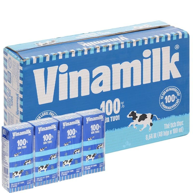  Sữa tươi Vinamilk 100 ít đường lốc 4 hộp x 180ml 