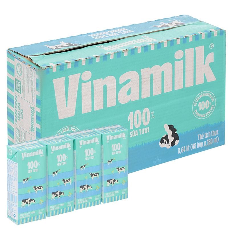  Sữa tươi Vinamilk 100 không đường lốc 4 hộp x 180ml 