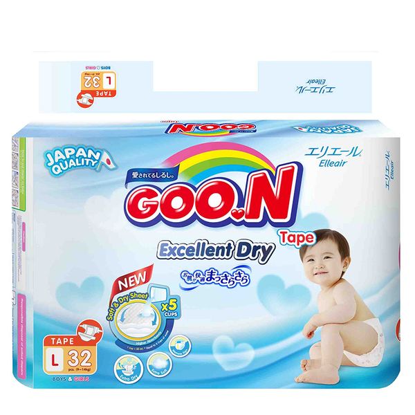  Tã dán Goo.n Slim tiết kiệm size L từ 9-14 Kg gói 32 miếng 