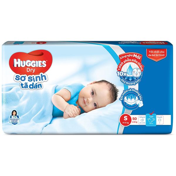  Tã dán Huggies Dry size S từ 4 - 8 kg gói 50 miếng 