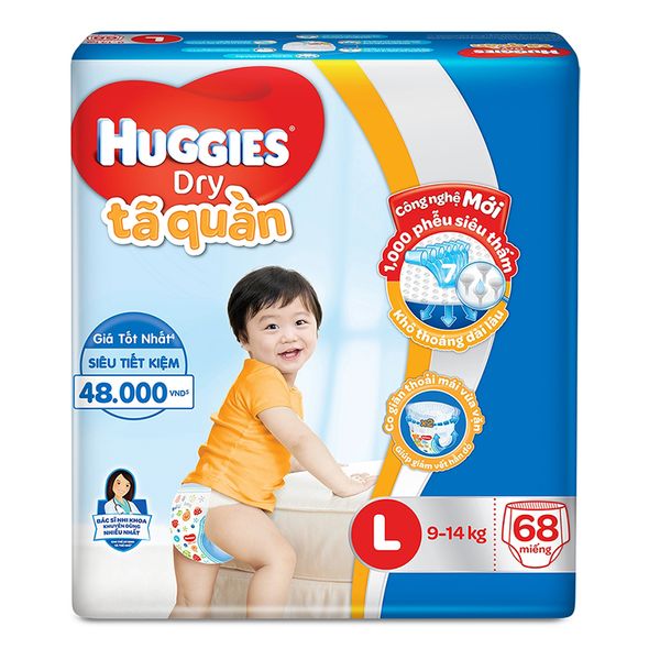  Tã quần Huggies Dry Pants gói cực đại size L 9-14kg gói 68 miếng 