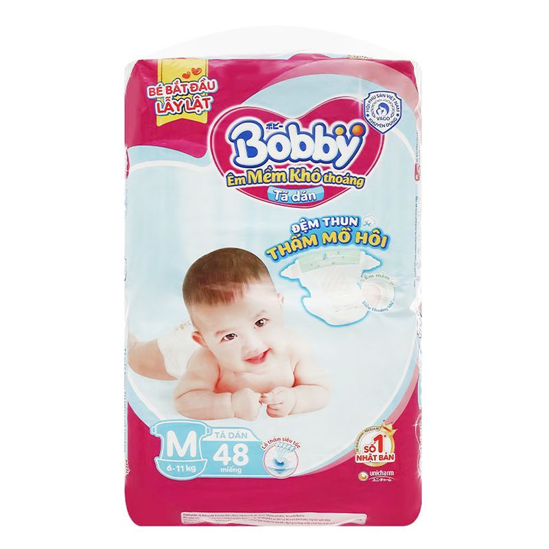  Tã dán Bobby dành cho bé 6 - 11kg size M gói 48 miếng 