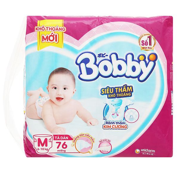  Tã dán Bobby dành cho bé 6 - 11kg size M gói 76 miếng 