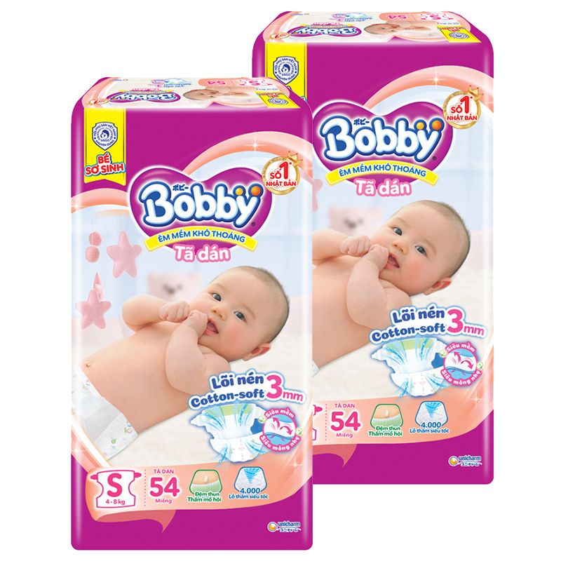  Tã dán Bobby Fresh size S dành cho bé 4 - 8kg gói 54 miếng 