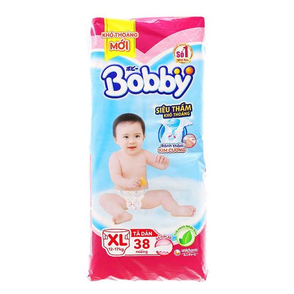  Tã dán Bobby Fresh size XL dành cho bé 12 - 17kg gói 38 miếng 