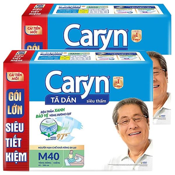  Tã dán Caryn hạn chế đi lại siêu thấm size M bộ 2 gói x 40 miếng 