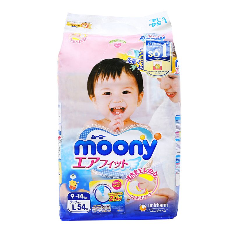  Tã dán Moony size L 9 - 14kg gói 54 miếng 