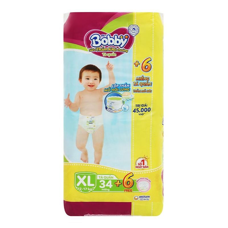  Tã quần Bobby size XL dành cho bé 12 - 17kg gói 14 cái 