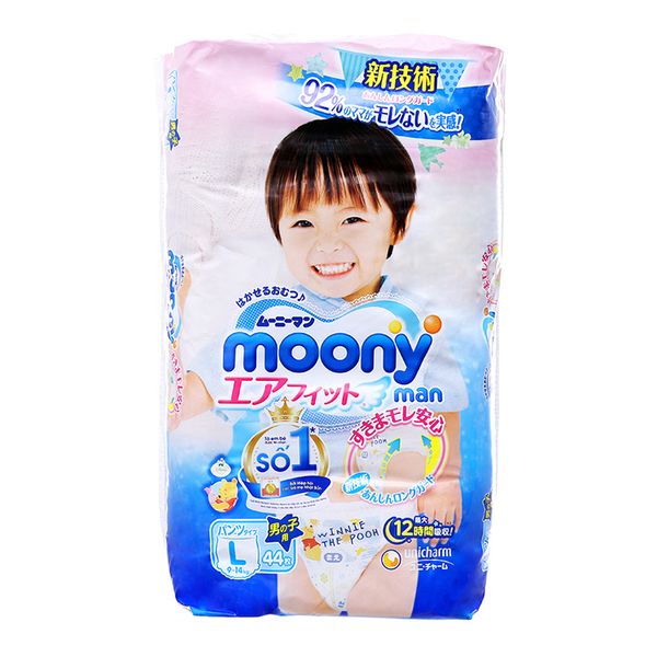  Tã quần Moony Man bé trai size L 9 - 14kg gói 44 miếng 