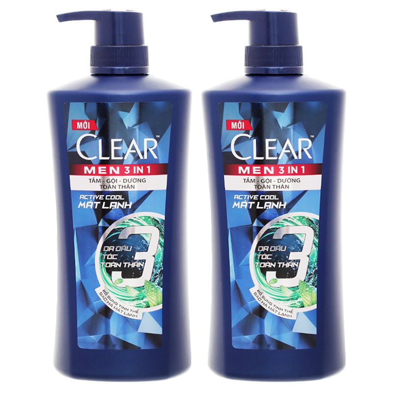  Tắm gội Clear men 3 in 1 mát lạnh chai 650 g 