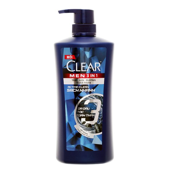  Tắm gội Clear men 3 in 1 sạch nhanh chai 650 g 