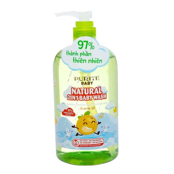  Tắm gội toàn thân cho bé Purité Baby tinh dầu cam chai 500ml 