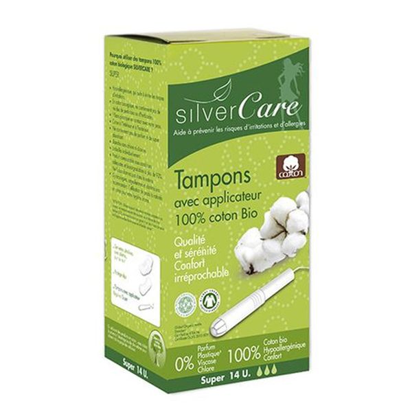  Tampon hữu cơ 3 giọt có cần đẩy Silvercare Super hộp 14 miếng 