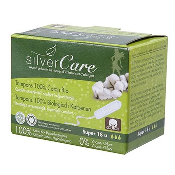  Tampon hữu cơ  3 giọt Silvercare Super hộp 18 miếng 