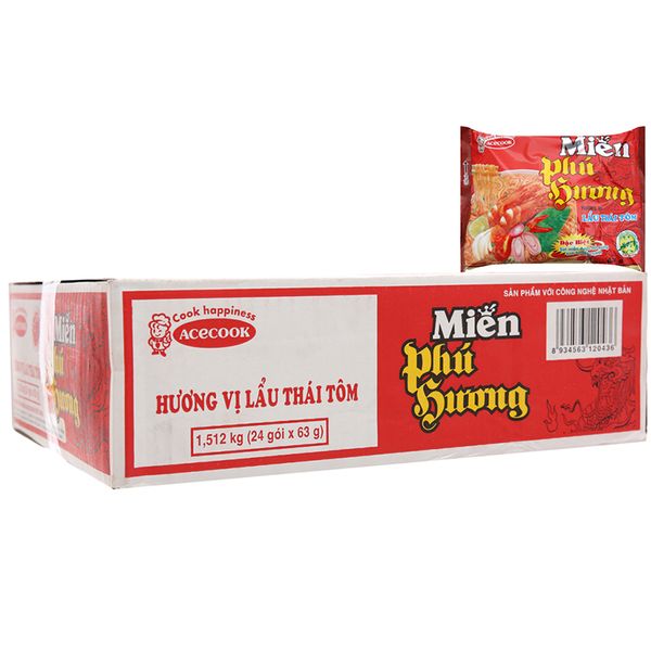  Miến Phú Hương lẩu Thái tôm thùng 24 gói x 63g 