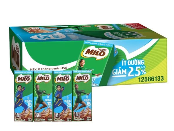  Thức uống lúa mạch Milo ít đường thùng 48 hộp x 180ml 