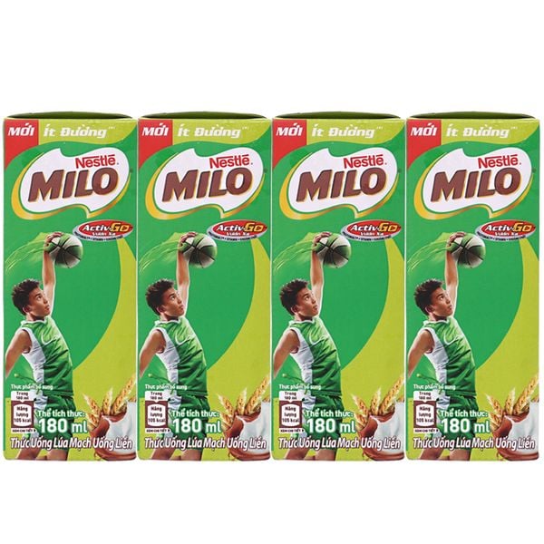  Thức uống lúa mạch uống liền Milo Active Go ít đường lốc 4 x 180ml 