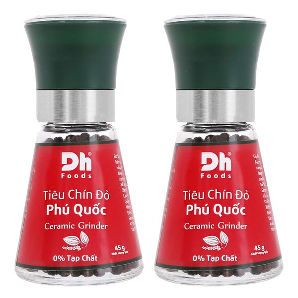  Tiêu Phú Quốc chín đỏ DH Foods Natural có nắp xay bộ 2 hũ x 45g 