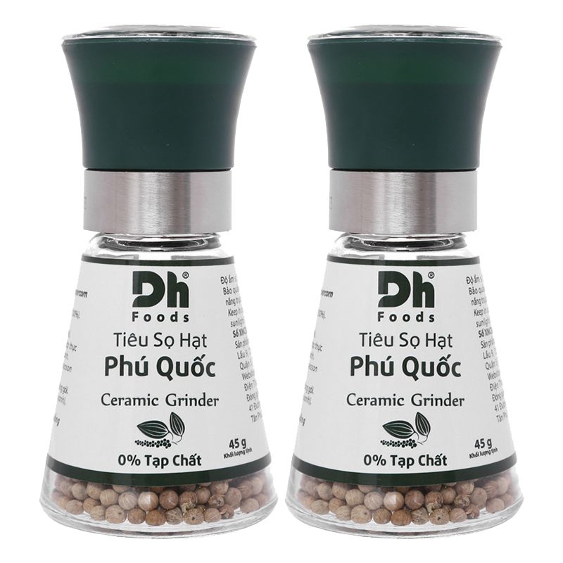  Tiêu đen hạt Phú Quốc DH Foods có nắp xay bộ 2 hũ x 45g 