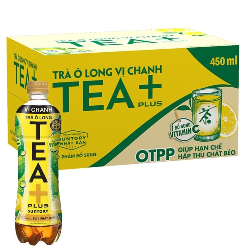  Trà ô long Tea Plus vị chanh lốc 6 chai x 450ml 